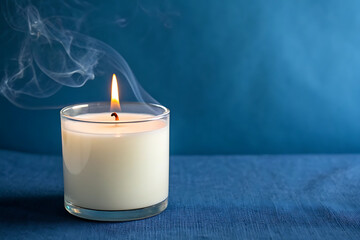 Burning candles on table, closeup
