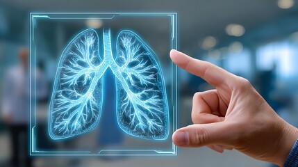 Doctor using innovative technology is analyzing lungs hologram