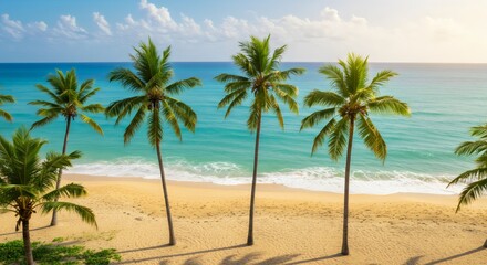 Obraz premium Tranquil Tropical Beach Scene with Palm Trees and Turquoise Water