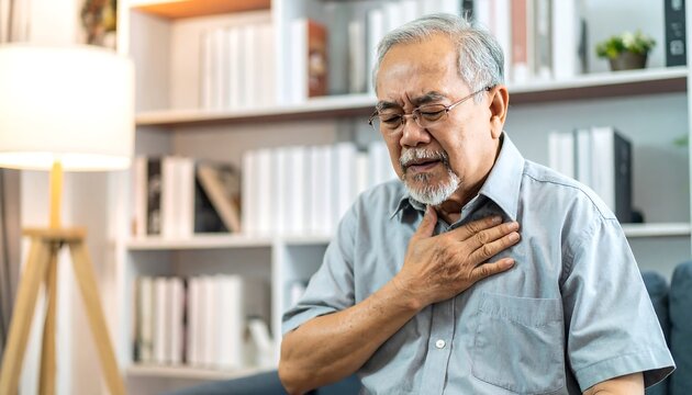 Senior man experiencing chest pain.