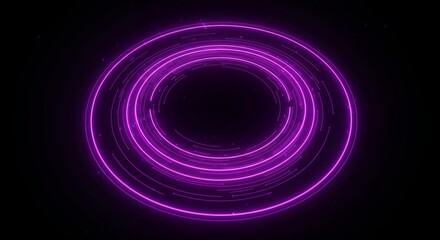 Purple magenta neon concentric circular rings with segmented arcs and glowing layers on dark background for elegant holographic technology design