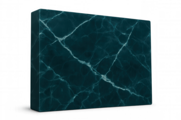 Green marble block with natural veins isolated on transparent background, ideal for architectural visualizations and design projects