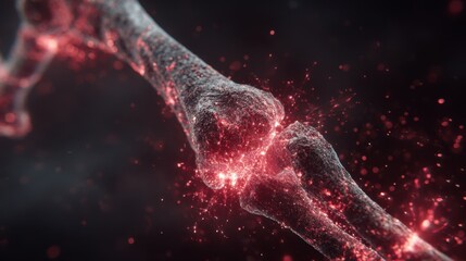 Medical visualization depicting inflammatory process attacking human joint, highlighting painful symptoms of chronic joint conditions affecting skeletal system