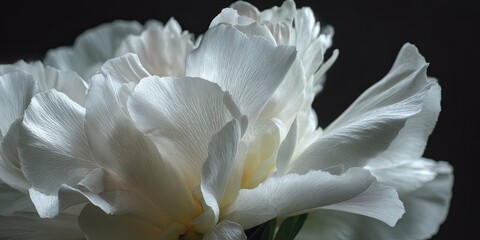Fototapeta premium Delicate Soft Petals of a Beautiful White Flower in a Subtle Light on a Dark Background