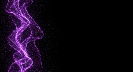 Purple magenta glowing particle formation creating abstract geometric shape on black background, futuristic digital art visualization for creative technology projects