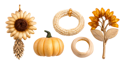 Autumn's golden harvest glows, sunflower, pumpkin, and corn celebrate the season's abundance and beauty isolated on white background