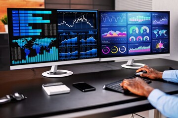 Digital advertising and marketing analytics concept. professional analyzes ad performance dashboard, ROI, showcasing customer engagement insights, social media strategy, audience targeting