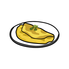 simple cartoon vector of an omelet on a plate