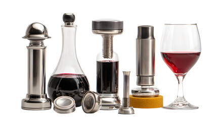 Elegant wine accessories and a glass of red wine invite sophisticated relaxation and tasting experience isolated on white background 