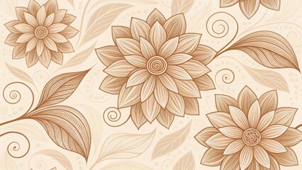 Elegant vintage floral pattern with detailed hand drawn flowers and swirling leaves on a soft beige background