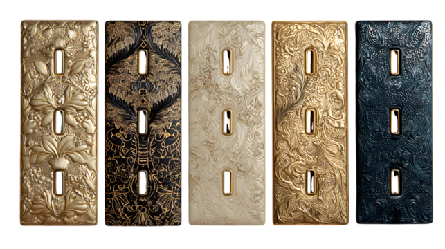 Stunning collection of ornate phone cases with intricate, luxurious designs and vibrant colors adding elegance isolated on white background 