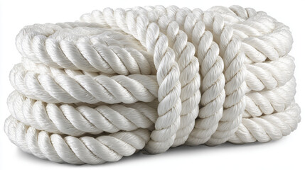 Sturdy white rope coiled neatly essential for any survival guide or outdoor adventure