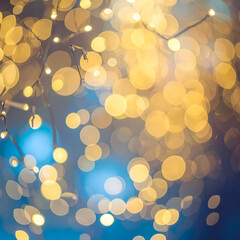 Golden blue bokeh lights background