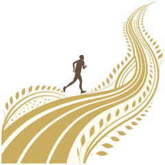 Runner on a Flowing Golden Path Vector Art