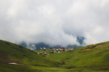 Highland village Gomismta under the clouds, Guria, Georgia