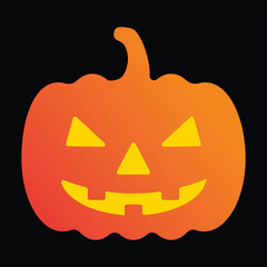 Halloween pumpkin on black background.Orange Pumpkin Jack o Lantern character.Spooky and smiling carved funny face for autumn holiday greeting card vector surprised food drawing cute smile silhouette.