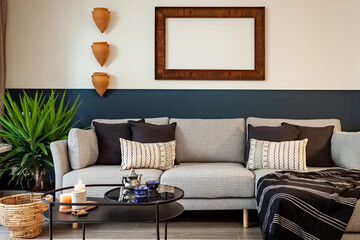 Modern luxury apartment interior in minimal scandinavian style, 3d rendering