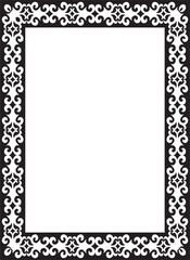 Vector black monochrome square Kazakh national ornament. Ethnic pattern of the peoples of the Great Steppe,
