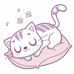 Adorable Kawaii Cat Sleeping on Fluffy Pillow – Cute Cartoon Animal Vector Illustration