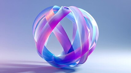 Abstract hollow sphere made twisting holographic ribbons, neon gradient glow, soft shifting light inside, slow smooth rotation, futuristic style, ultra detailed, high resolution, seamless loop - Powered by Adobe