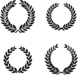 A black and white logo of an ancient Greek laurel wreath, simple vector design, flat style, no shadows, white background.eps