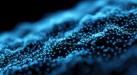 Abstract Network Connection with Blue Dots and Lines on Black Background Representing Data, Technology, and Interconnectivity in Modern Digital World