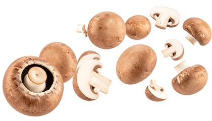 Brown mushrooms, whole and sliced, isolated