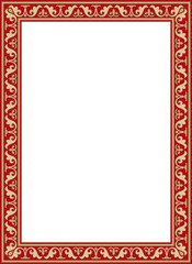 Vector gold and red square classic byzantine ornament. Rectangle, border, Ancient Greece, Eastern Roman Empire frame. Decoration of the Russian Orthodox Church
