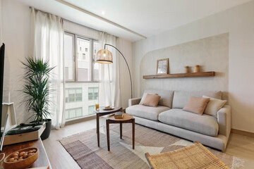 Modern luxury apartment interior in minimal scandinavian style, 3d rendering