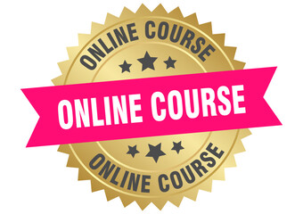 online course. online course round pink and gold label isolated on transparent background