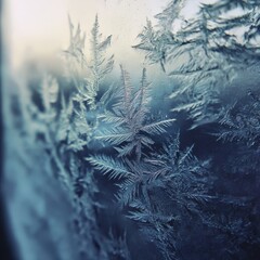 macro shot of frost on a window with fine details