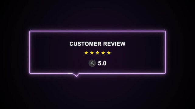 Purple Neon Customer Review Rating Animation, Glowing Speech Bubble