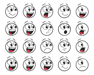 Collection of various cartoon faces with different emotions and expressions