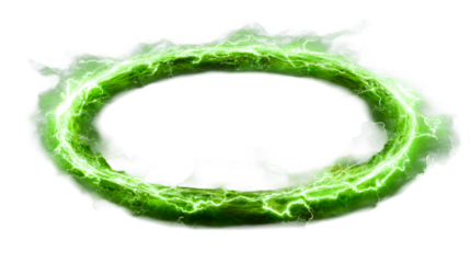 Energetic Green Swirling Portal with Electric Plasma Discharge, cut out transparent