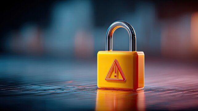 A digital lock overlaid with a flashing warning icon on a grid network, concept of cybersecurity compromise - Powered by Adobe