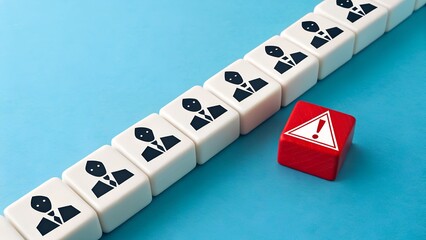 Business Risk and Alert Concept – Red Warning Cube Among White Professional Icons, Problem Identification, Team Dynamics, Abstract Symbolism, Minimal Style, Vector Illustration