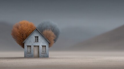 Abstract heart-shaped landscape embodies love and home in a serene, architecturally absent environment with vibrant trees