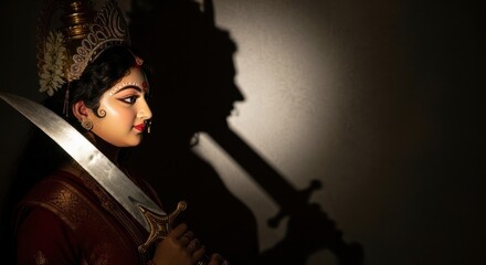 Divine Warrior Goddess Durga with Sword and Shadow