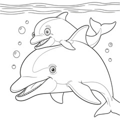 The baby dolphin mimics everything the parent dolphin does, making funny faces