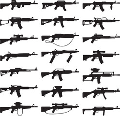 Diverse Collection of Assault Rifles and Carbines in Silhouette guns firearms
