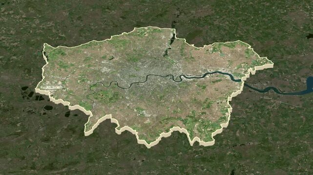 London region, England - Great Britain, extruded. Map animation