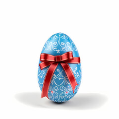 blue easter egg with red ribbon bow isolated 