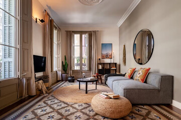 Modern luxury apartment interior in minimal scandinavian style, 3d rendering