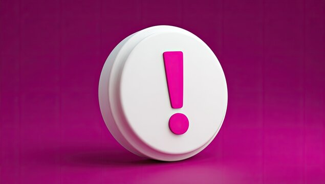 3D rendered white circle button with hot pink exclamation mark