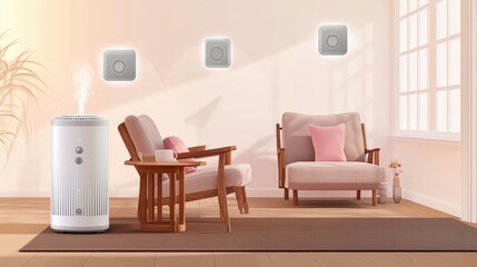 Obraz premium Cozy Living Room with Smart Home Devices