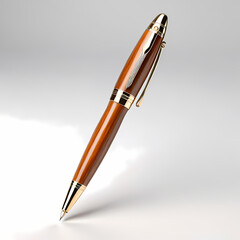 elegant ballpoint pen with wooden handle isolated 