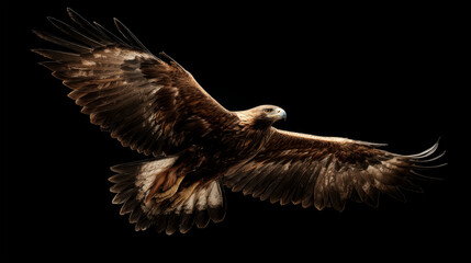 Closeup of soaring eagle with wings spread