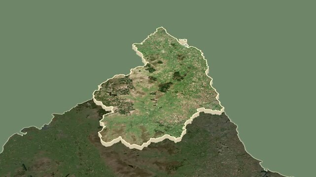Northumberland region, England - Great Britain, extruded. Map animation