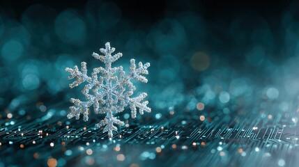 Snowflake On Circuit Board Digital Winter Holiday Concept