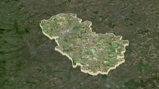 Rotherham region, England - Great Britain, extruded. Map animation